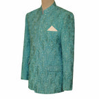 Mint green fully embroidered fabric prince coat  | Prince Coat for Wedding 2