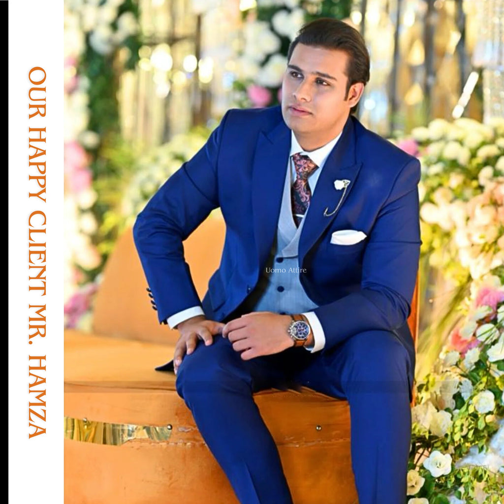 Royal Blue Tropical Fabric 3-Piece Suit for Men Wear By Our Client Mr. Hamza