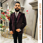 Maroon Velvet Embroidered 3-Piece Tuxedo Worn By Mr. Zeeshan