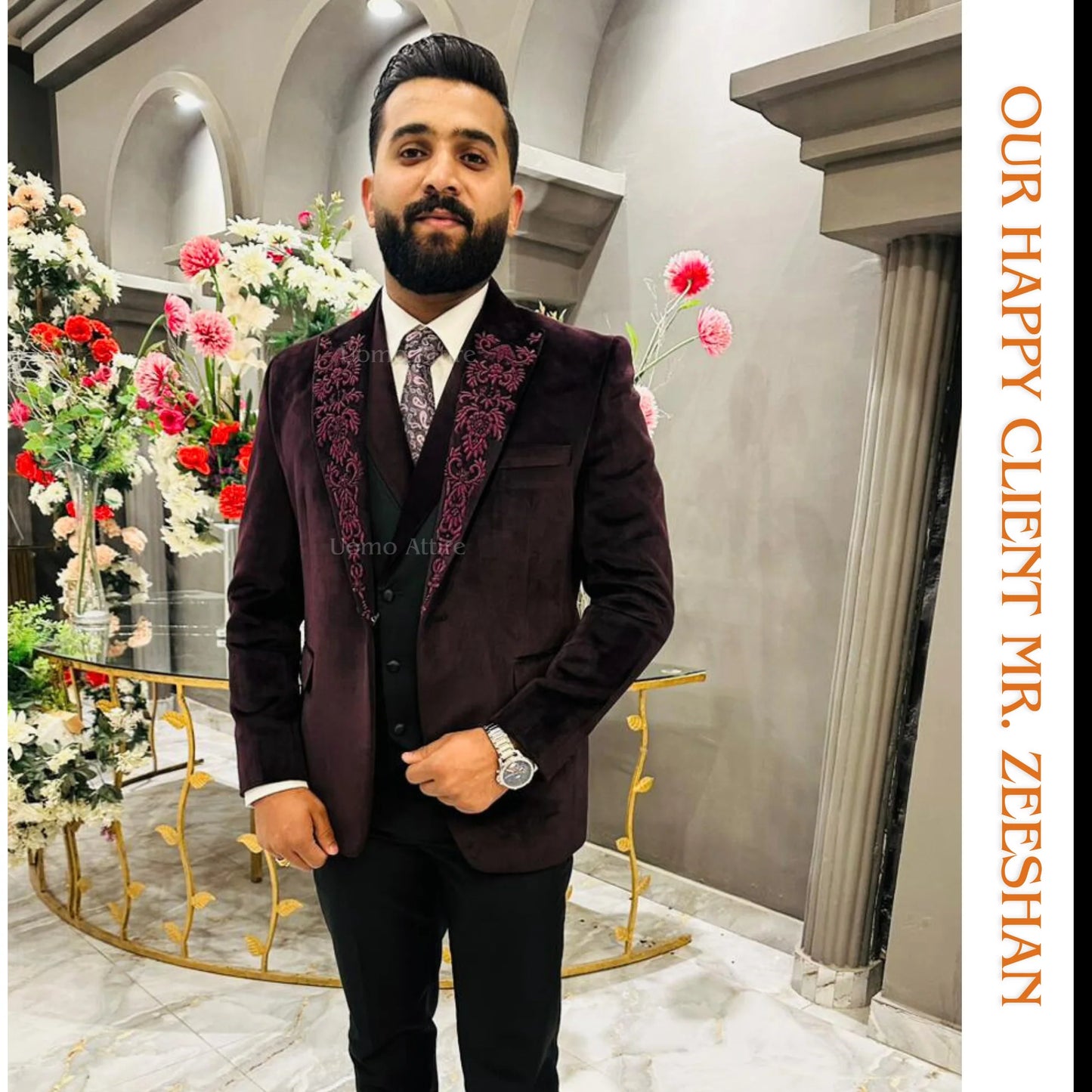
                  
                    Maroon Velvet Embroidered 3-Piece Tuxedo Worn By Mr. Zeeshan
                  
                