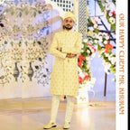 Cream Embroidered & Embellished Groom Sherwani Worn by Mr. Khuram Shehzad