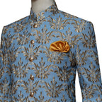 Multicolor Embroidered Ice Blue Bespoke Prince Suit for Men
