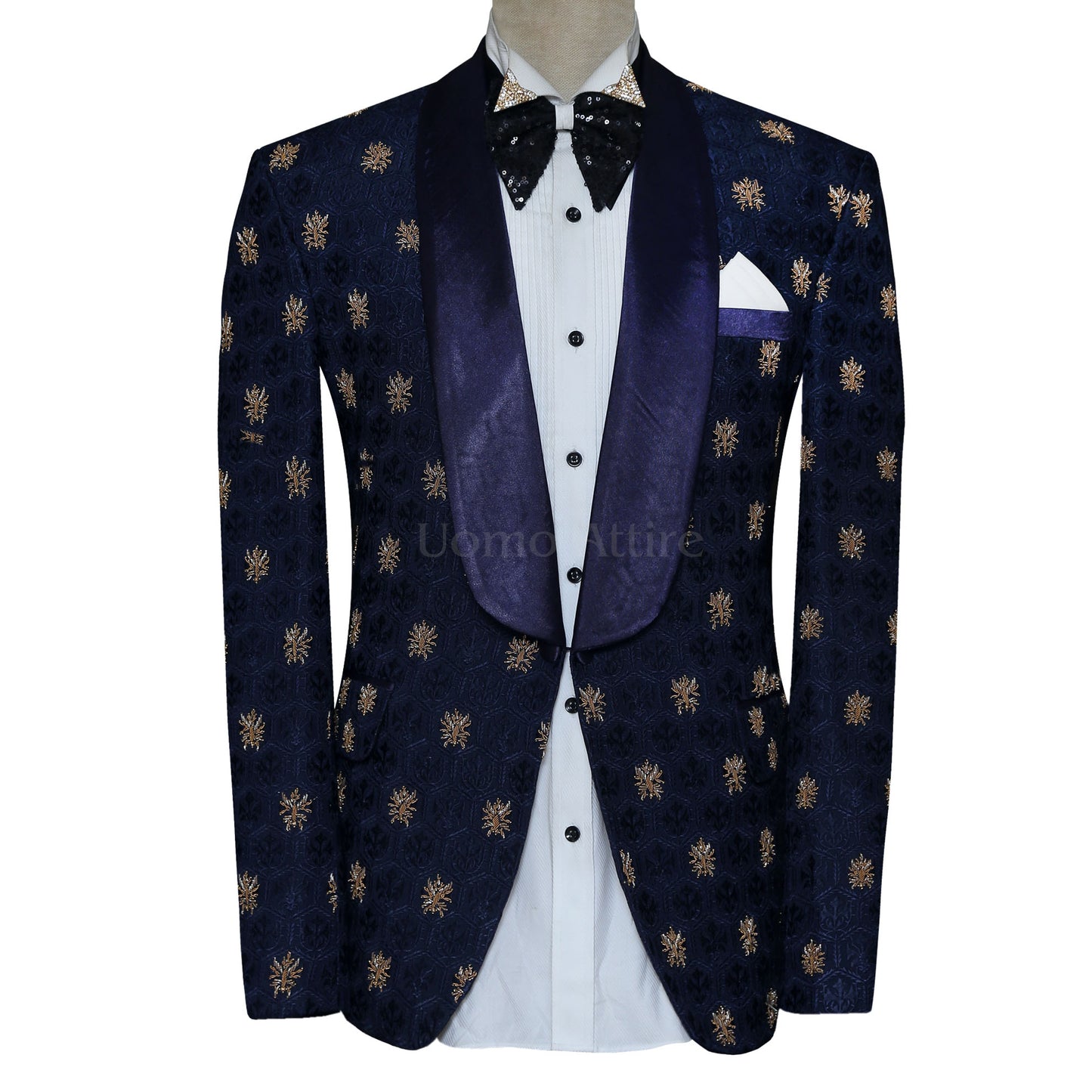 Navy Blue Italian Cut Mens Prom Tuxedo Suit | Prom and Groom Wedding Suit