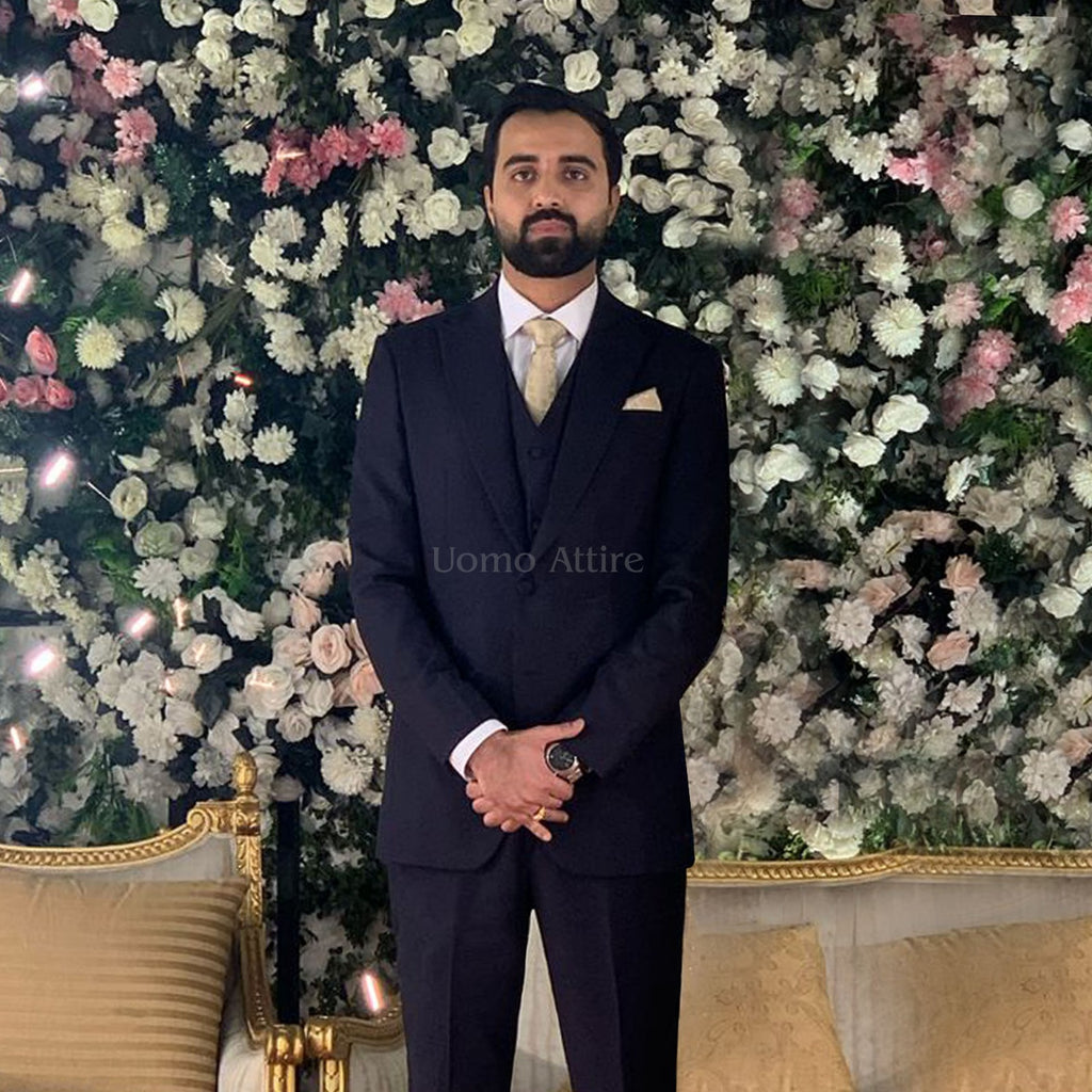 Our Valued Client Wear Men's Luxury Navy Blue 3-Piece Suit