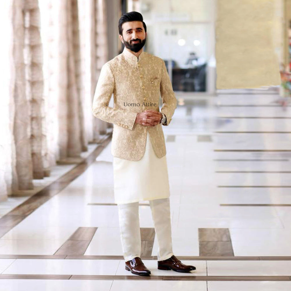 Luxury Embroidered Prince Coat for Men with Kurta Pajama – Uomo Attire