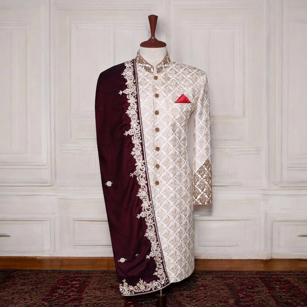 Luxurious Maroon Shawl with Elegant Border Work