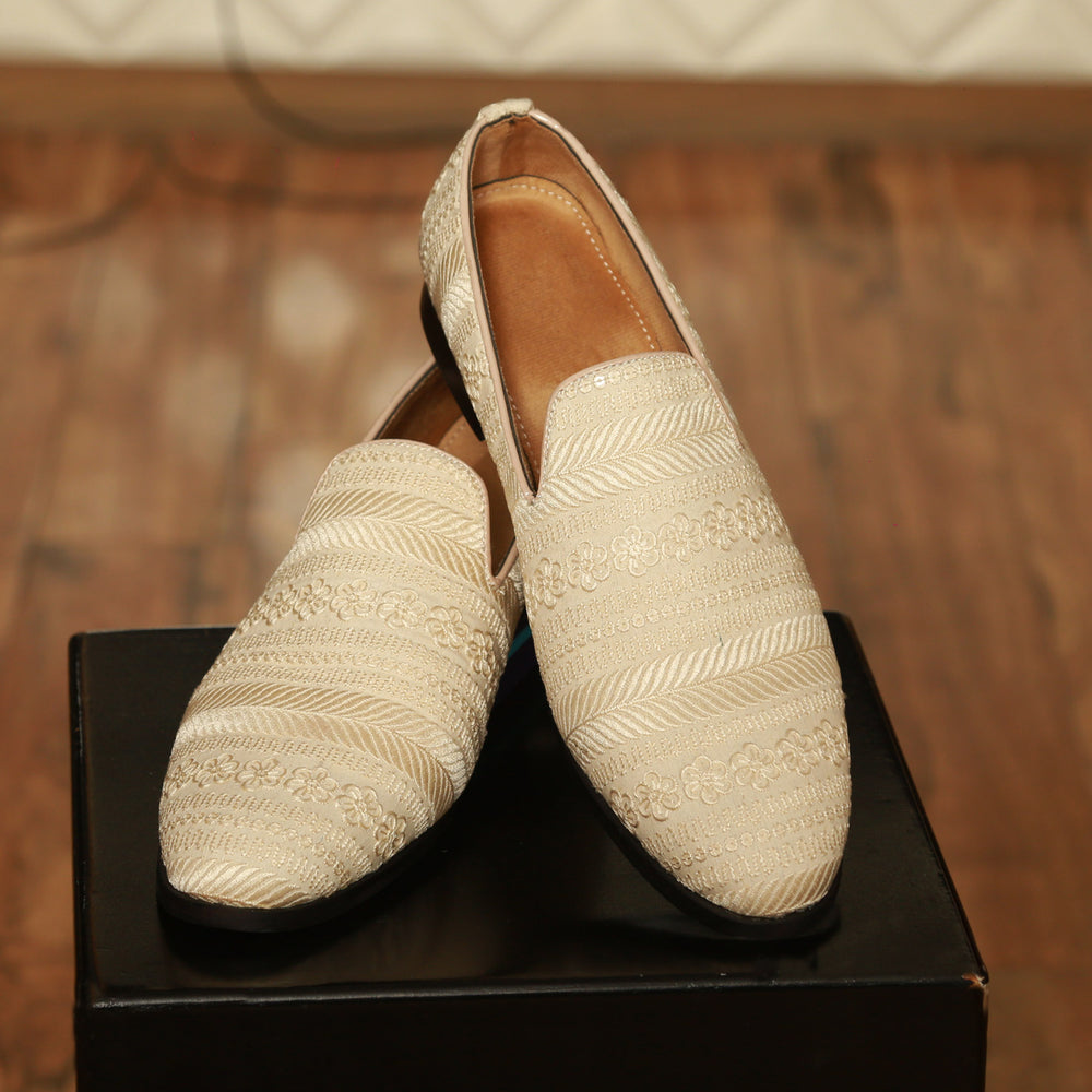 
                  
                    Embroidered Off White Wedding Sherwani Shoes for Groom
                  
                