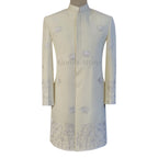 Off White Karandi Silk Groom Sherwani