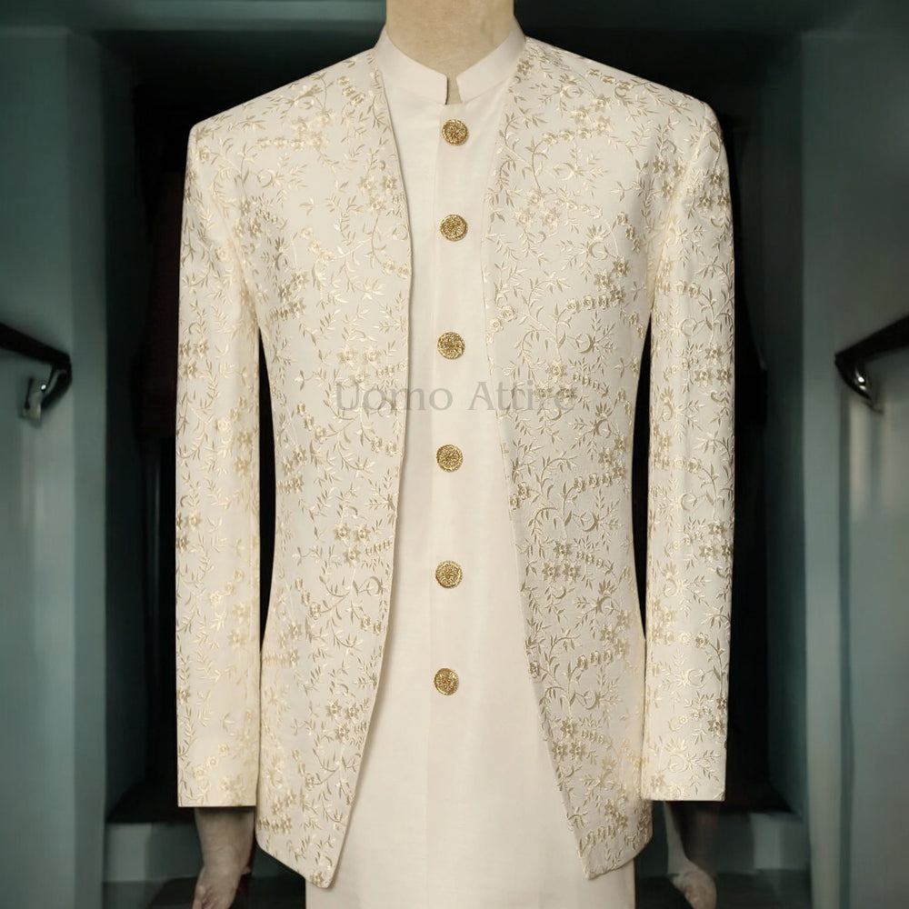 White Prince Coat Pakistan with Shalwar Kameez