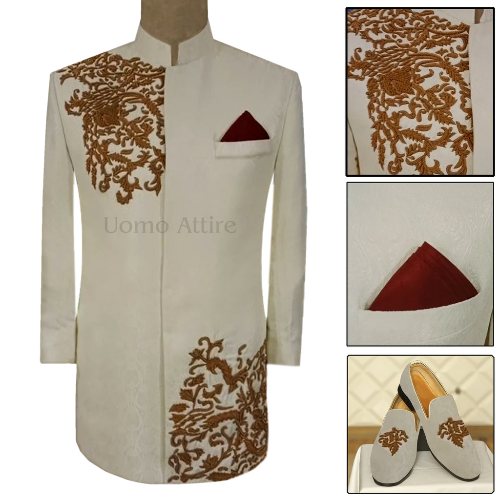 Off White Sherwani for Short Height Groom