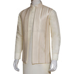 Open Front Beige Waistcoat with Contrast Embroidery | Groom Waistcoat