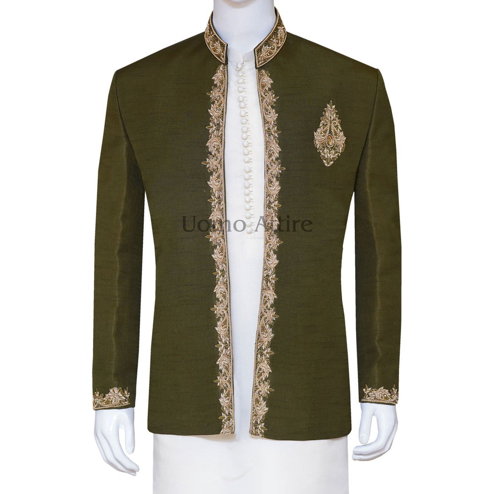 Deep Green Men's Prince Coat for Mehndi