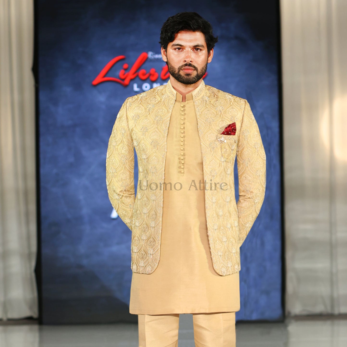 Open Front Golden Prince Coat Pakistan For Men – Uomo Attire