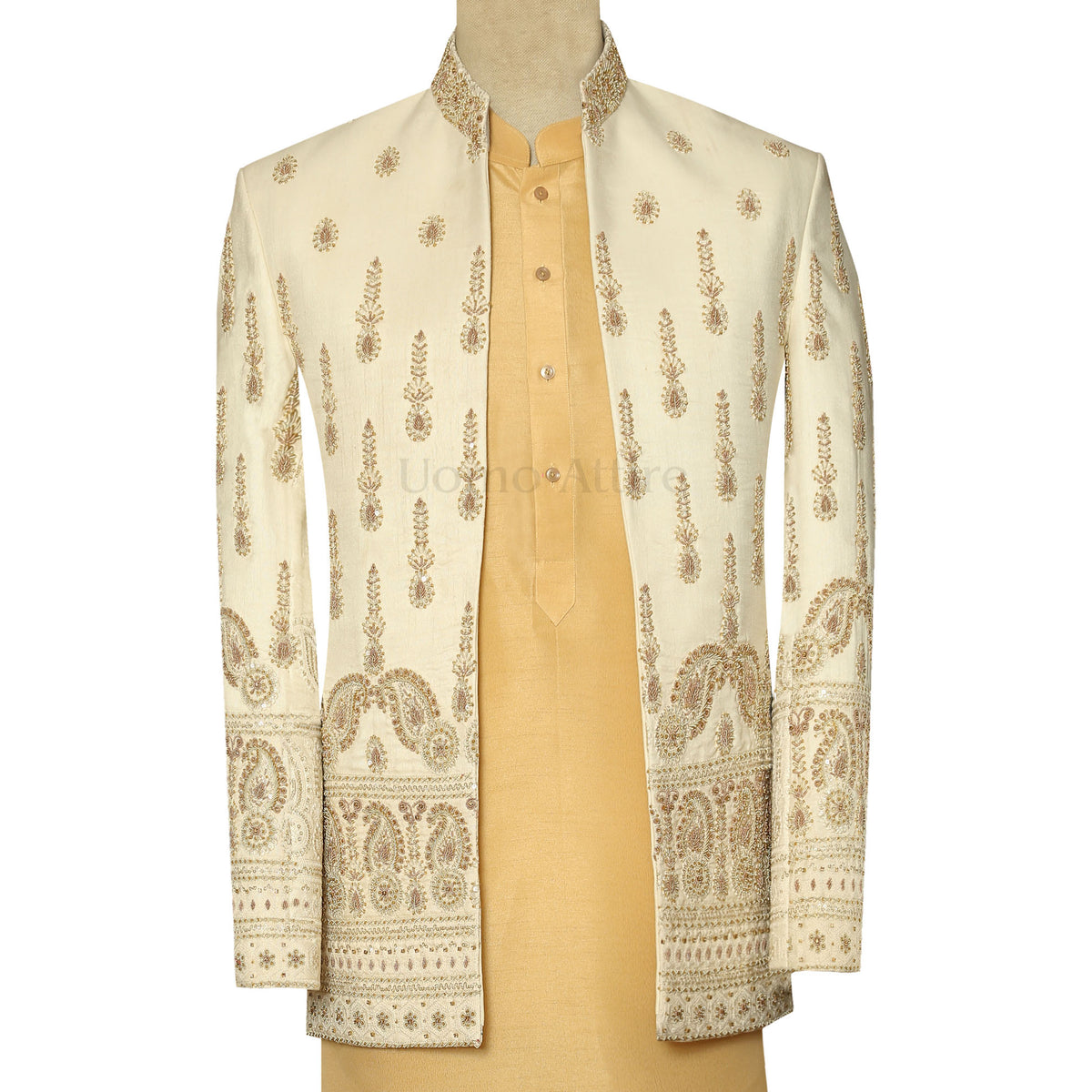 Open Front Luxury Prince Coat for Groom with Hand Work