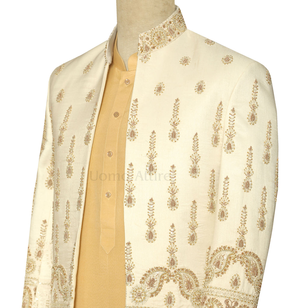 Open Front Luxury Prince Coat for Groom with Hand Work