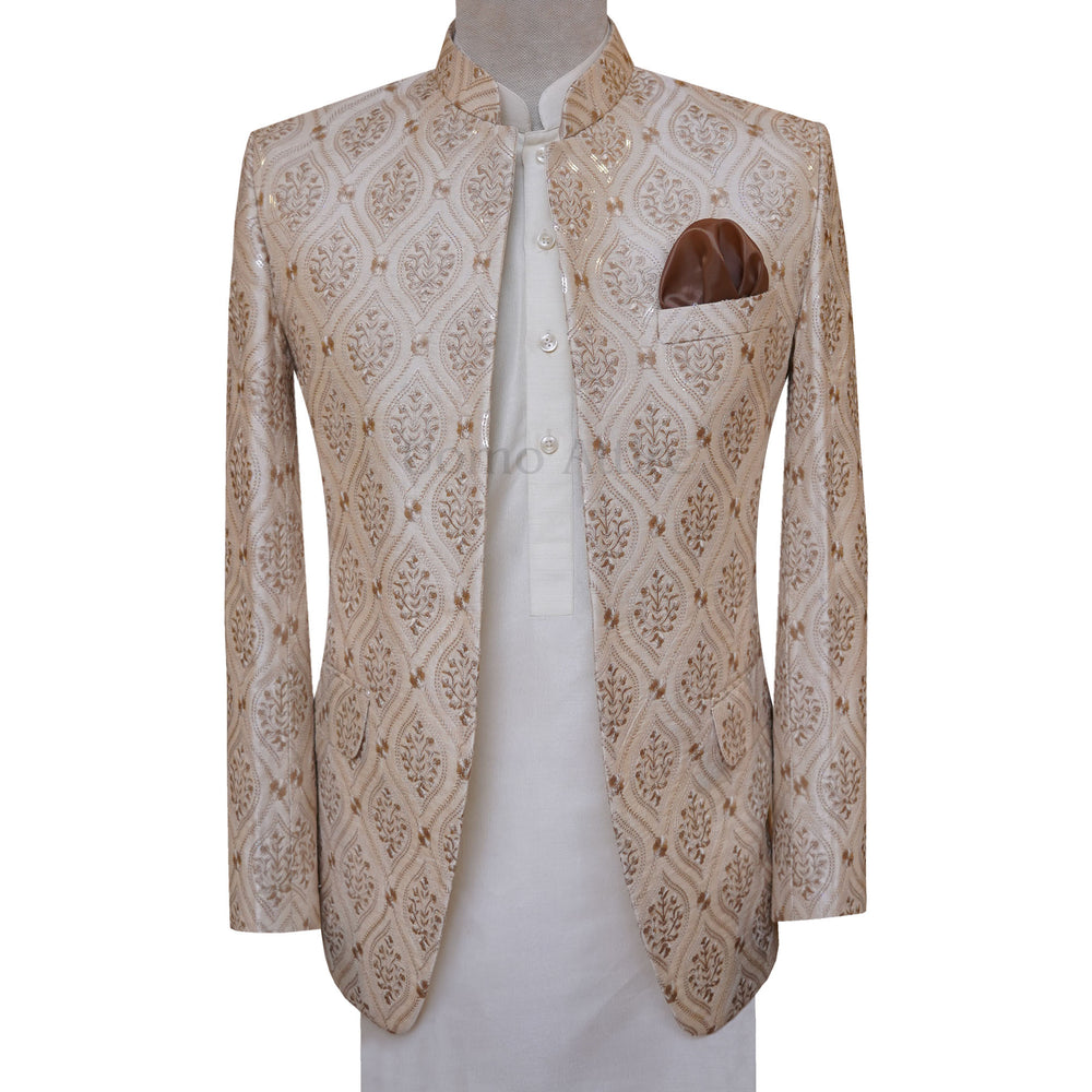 Open Front Sequin Embroidered Prince Coat For Men