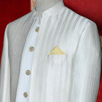 Open front White Prince Coat for Nikkah Close Picutre