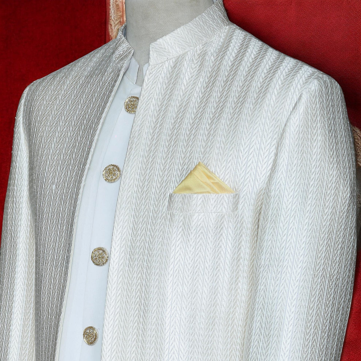 Open front White Prince Coat for Nikkah Close Picutre