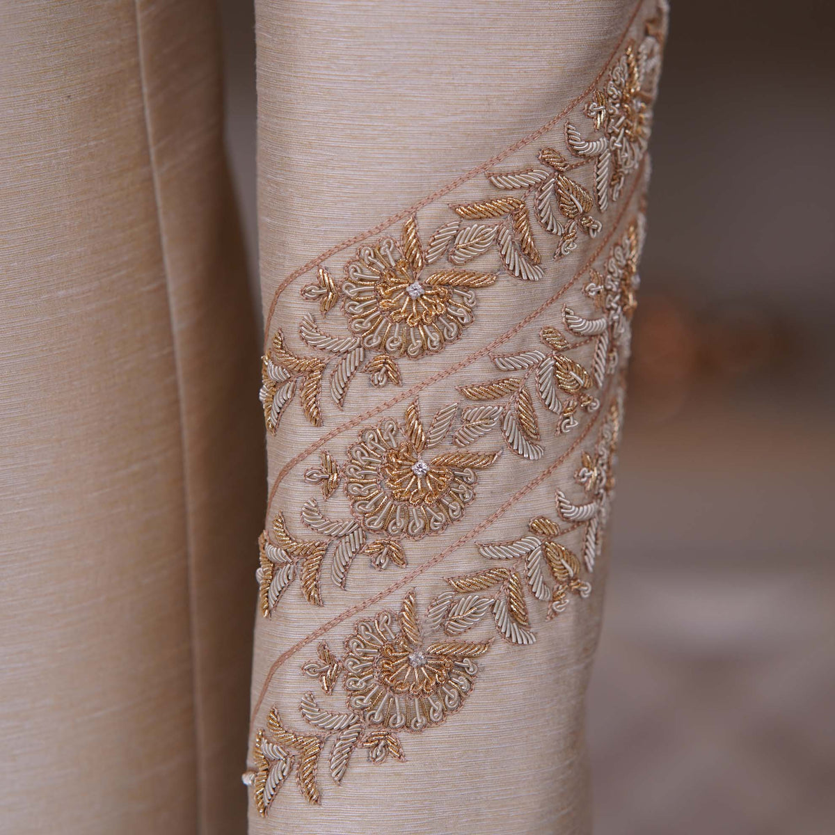 Golden Raw Silk Fabric Open Front Luxury Prince Coat | Prince Coat