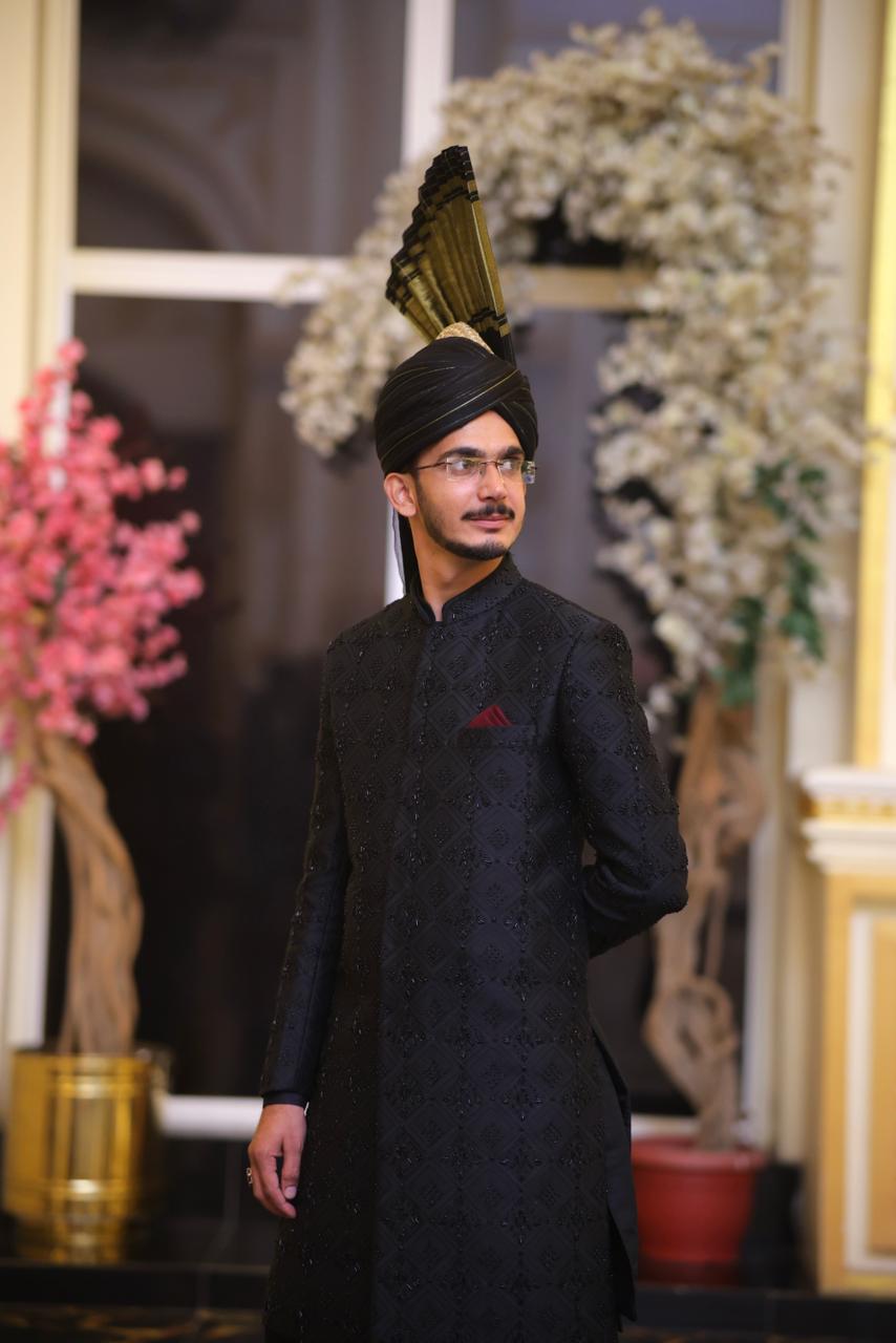 Our Valued Happy Client in Regal Black Embroidered Sherwani