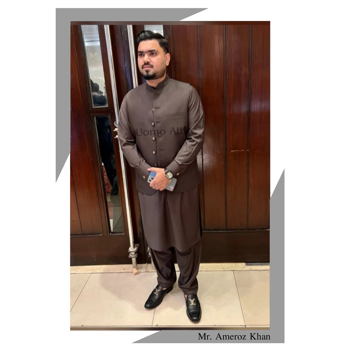 Dark Brown Liu Hua Wool Waistcoat for Men Worn by Mr. Ameroz Khan