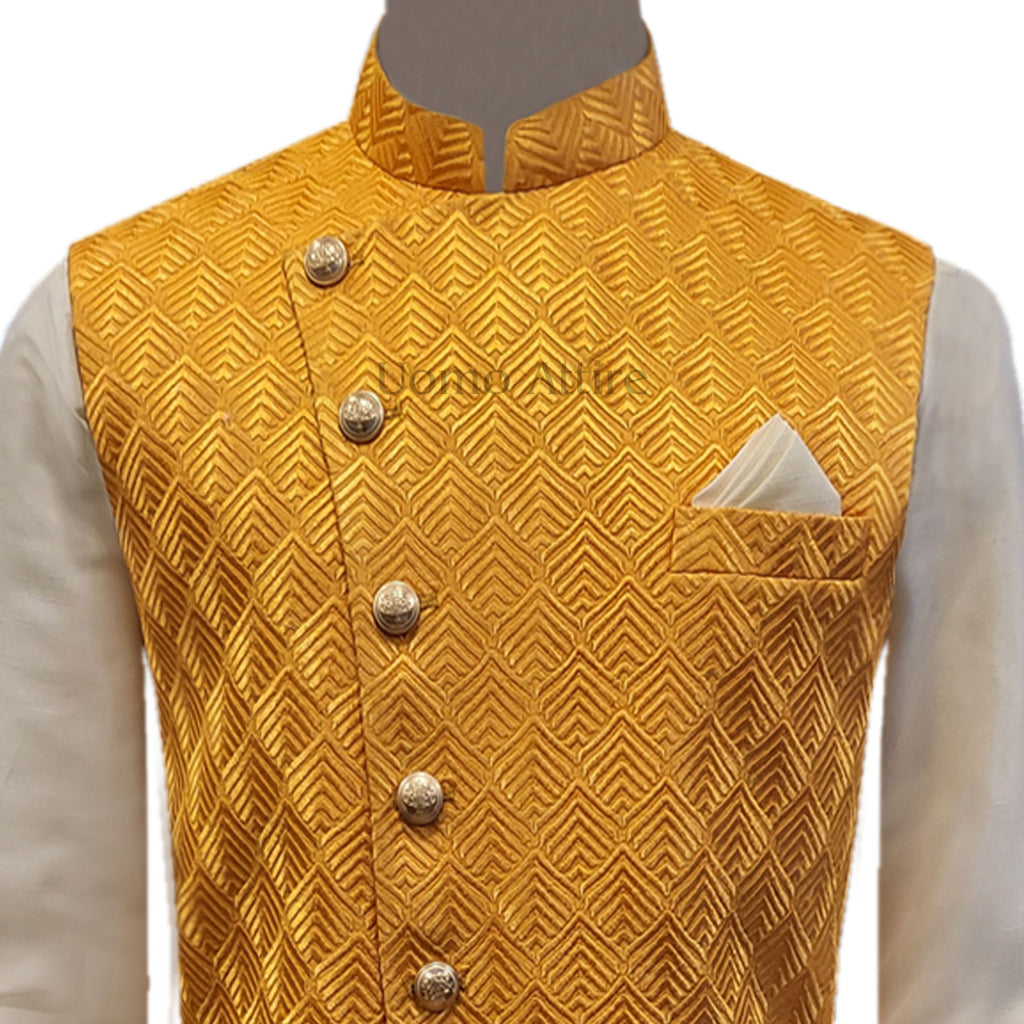 Pakistani Men's Waistcoat for Mehndi With Kurta Pajama