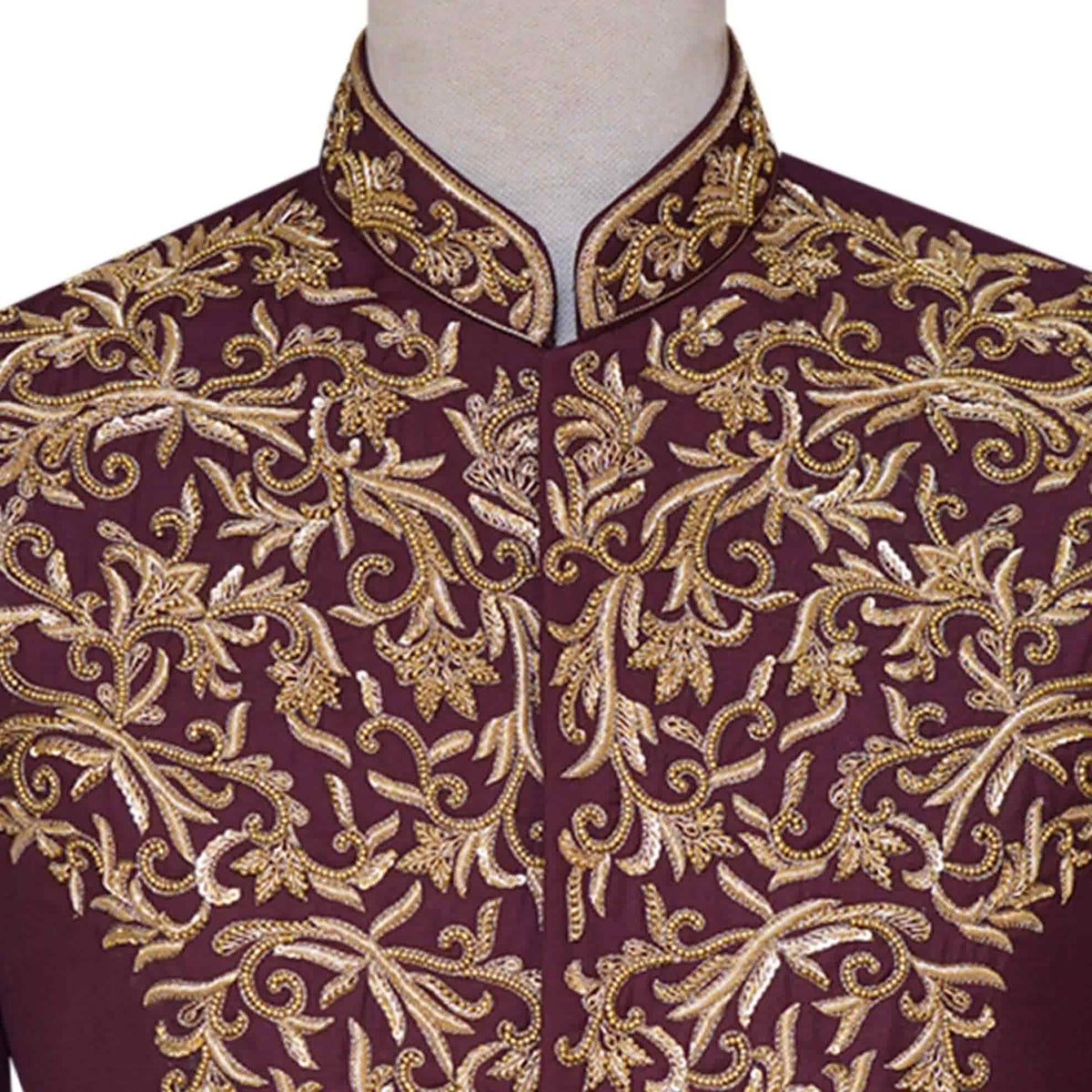Premium quality fabric embellished maroon prince coat | Wedding Prince Coat for Groom 3