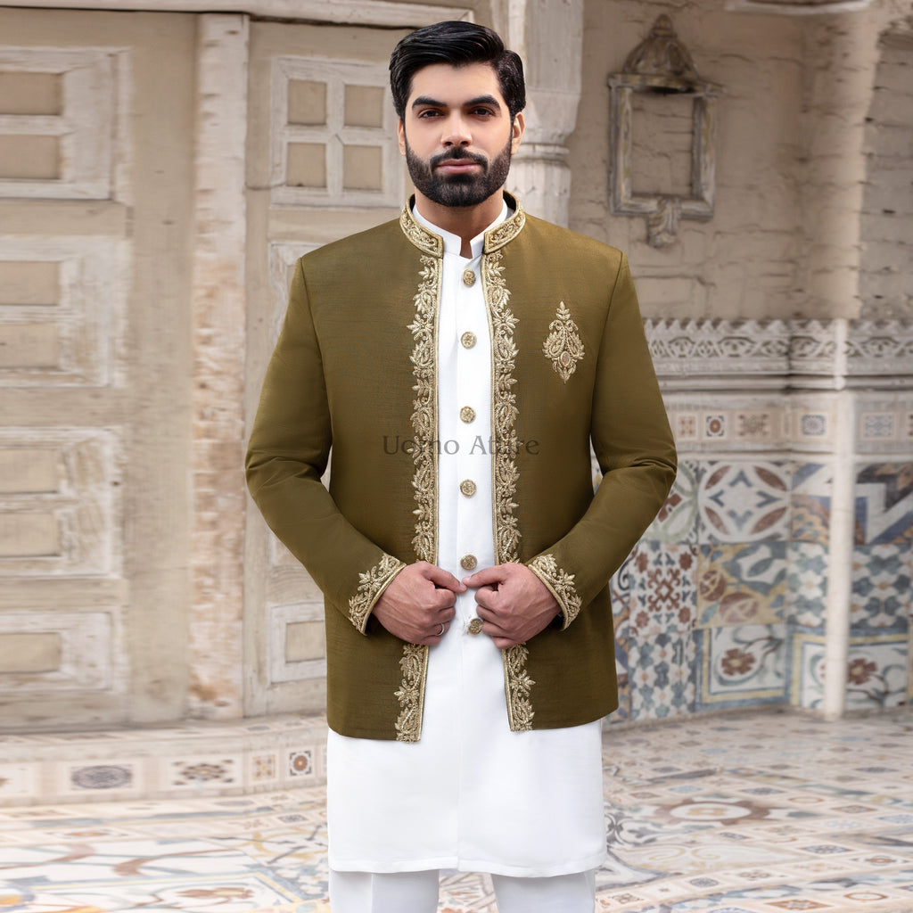 Perfect Blend of Tradition and Modernity with Our Custom-Made Olive Green Prince Coat