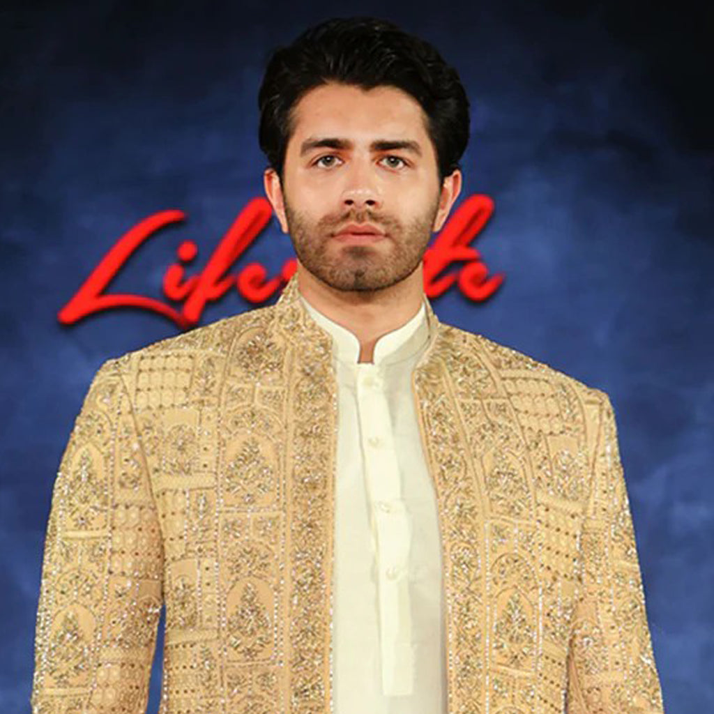 Golden Glamour Hand-Embellished Prince Coat with Kurta Pajama