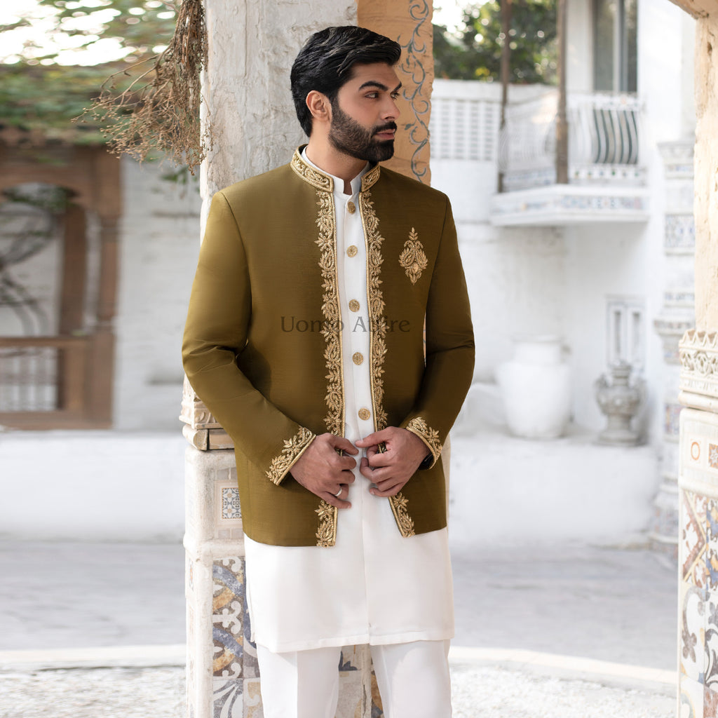 Perfect Blend of Tradition and Modernity with Our Custom-Made Olive Green Prince Coat