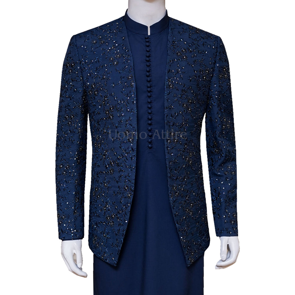 Midnight Blue Prince Coat with Same Color Kurta Pajama | Prince Coat
