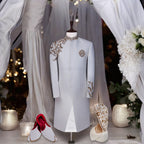 Pure Imported White Jamawar Wedding Sherwani for Groom