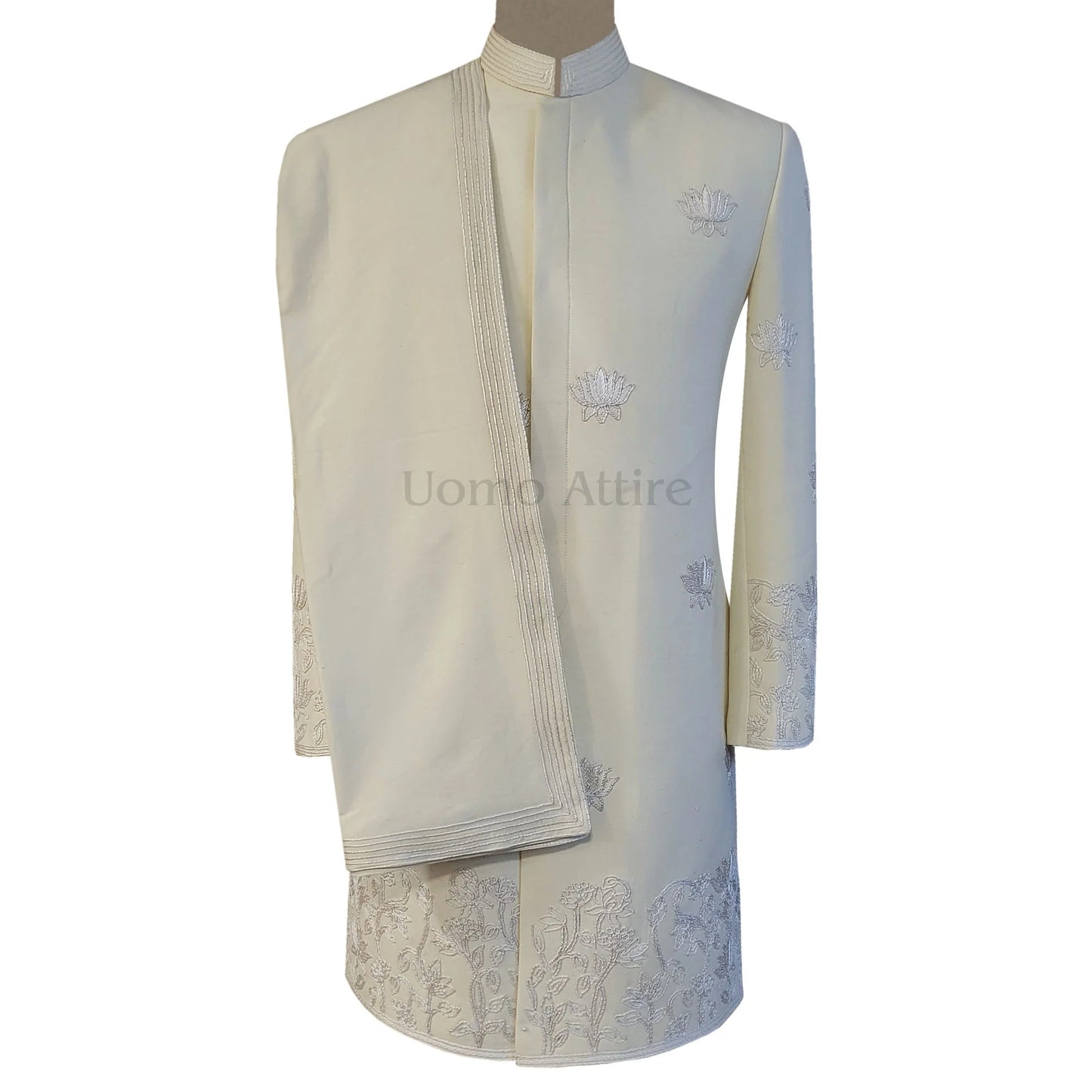 Off White Pure Karandi Silk Sherwani Shawl | Sherwani Shawl