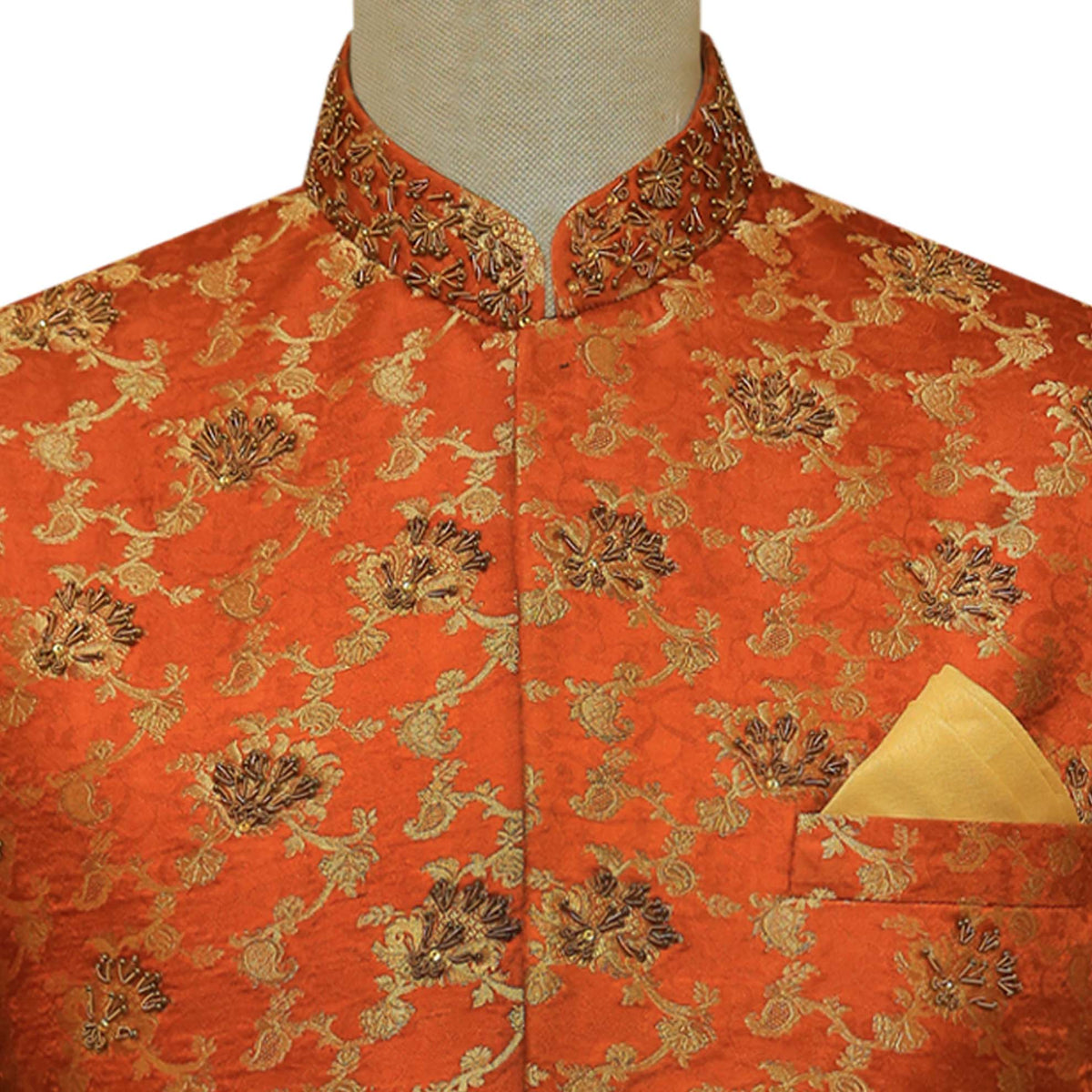 Pure imported dyeable jamawar rust colored prince coat 2