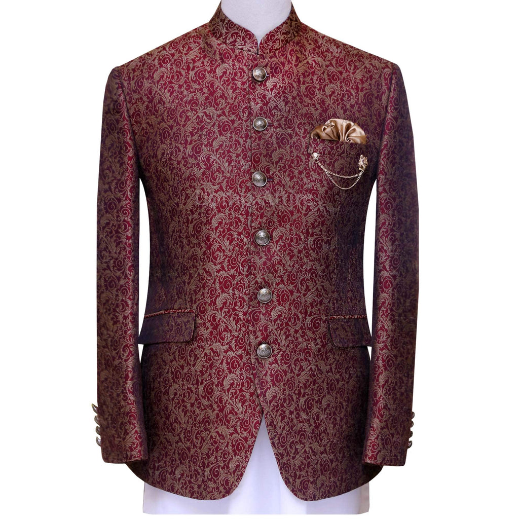 Pure soft karandi textured maroon prince coat design
