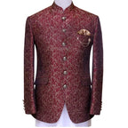LUXURY MAROON TEXTURED BANDHGALA PRINCE COAT FOR MEN