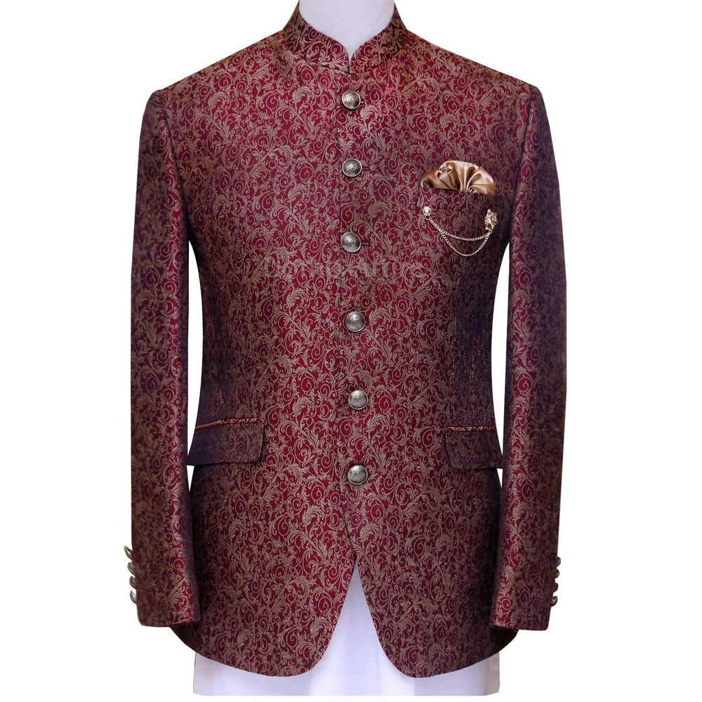 Pure soft karandi textured maroon prince coat design