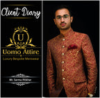 Pure soft karandi textured maroon prince coat design client