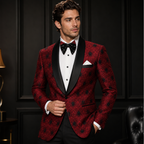Red and Black Tuxedo Suit | Handmade Embroidered Tuxedo Jacket