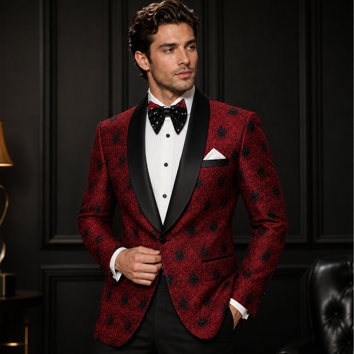 Red and Black Tuxedo Suit | Handmade Embroidered Tuxedo Jacket