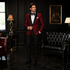 Red and Black Tuxedo Suit | Handmade Embroidered Tuxedo Jacket