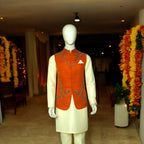 Rust Color Designer Mehndi Waistcoat for Groom