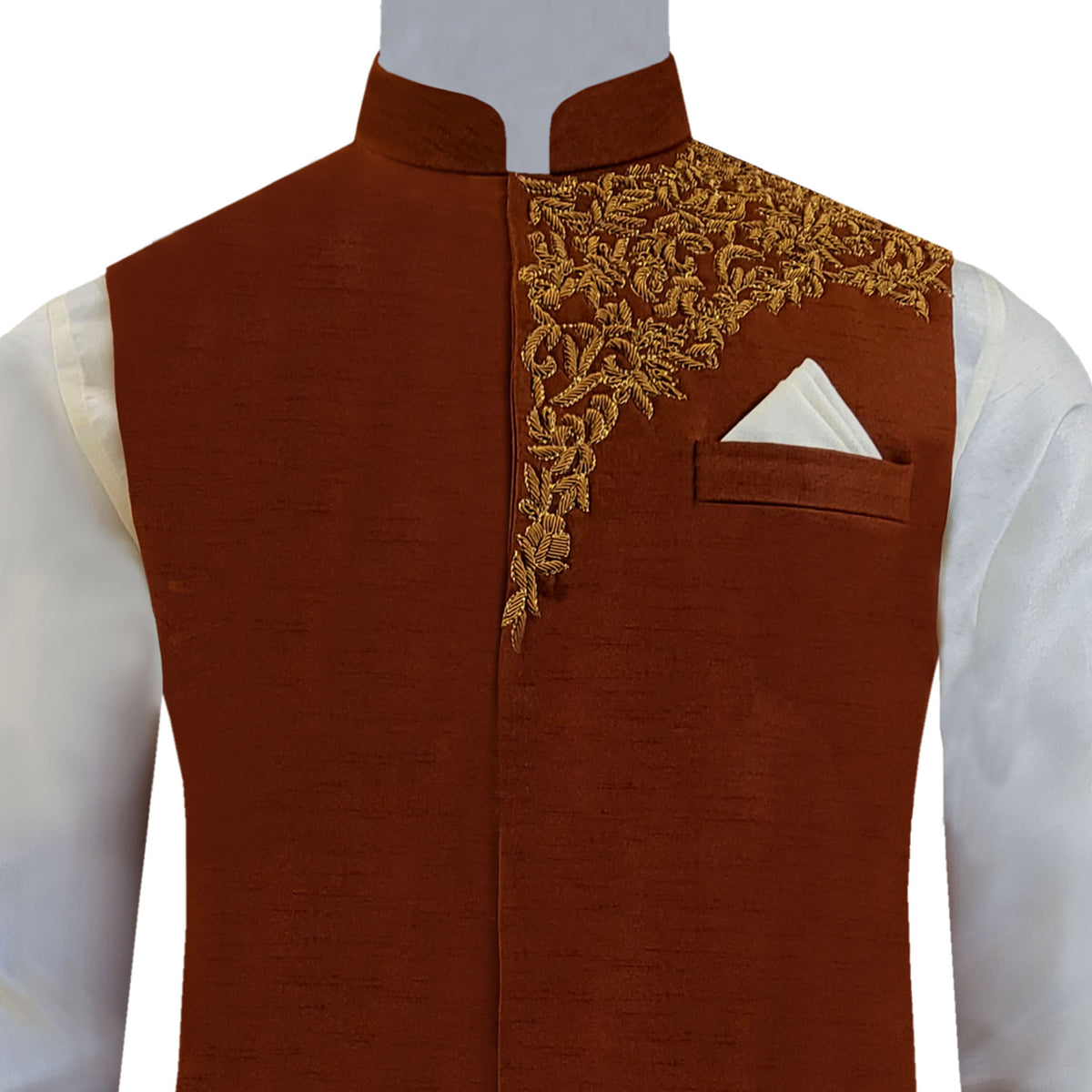 Rust Color Designer Waistcoat for Mehndi