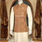 Rust Orange Mehndi Waistcoat for Groom