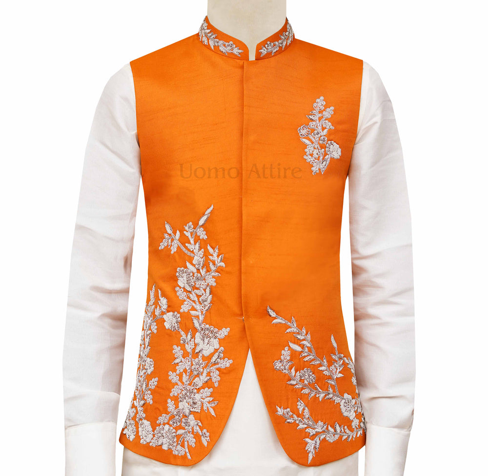 Rust color waistcoat with silver embellishments, waistcoat