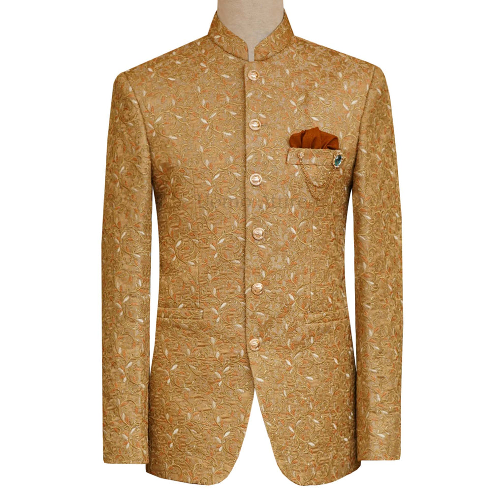 Rust color wedding prince coat with multicolor embroidery