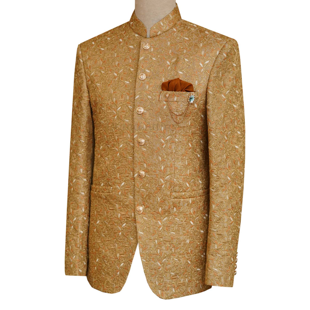 Rust color wedding prince coat with multicolor embroidery 2