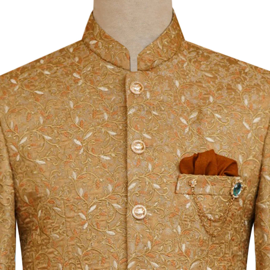 Rust color wedding prince coat with multicolor embroidery 3