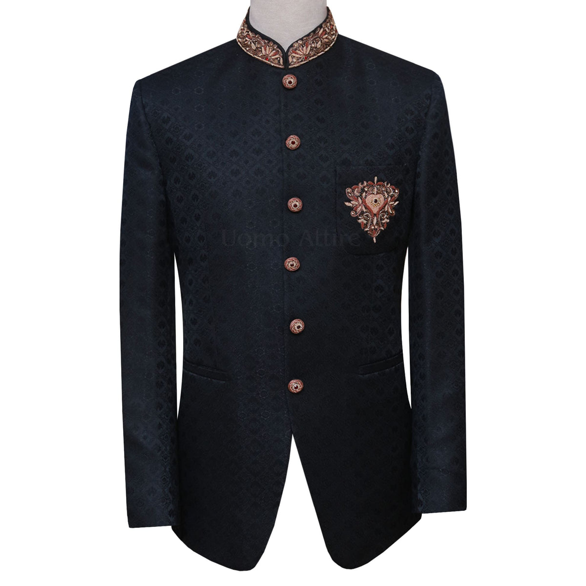 Self design jamawar black prince coat for wedding | Black Prince Coat for Wedding