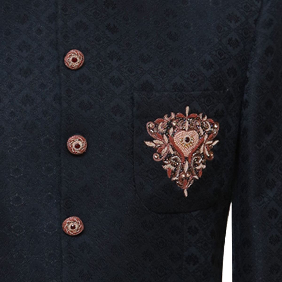 Self design jamawar black prince coat for wedding | Black Prince Coat for Wedding 2
